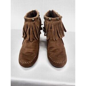 Mossimo Supply Co Moccasin Womens 8.5 Studded Wedge Fall Fringe Zipper Booties